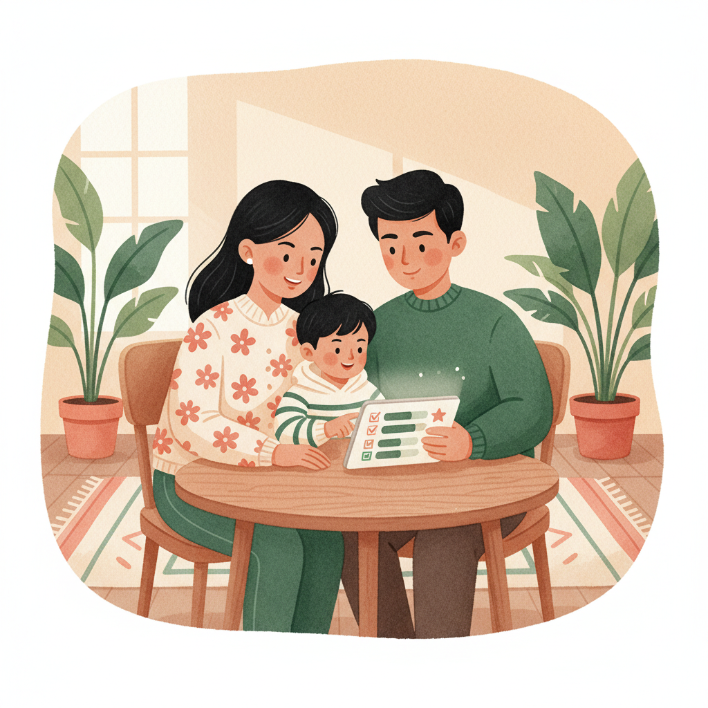 Bo me va con cung xem bang theo doi thoi quen tren may tinh bang