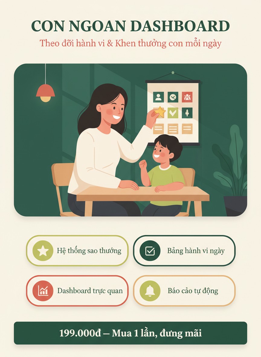 Con Ngoan Dashboard - Theo dõi hành vi và khen thưởng con mỗi ngày