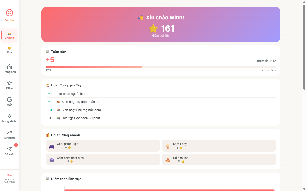Chế độ Con — giao diện thân thiện