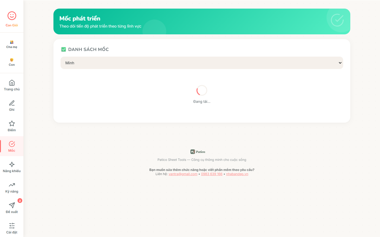 Theo dõi mốc phát triển theo lĩnh vực