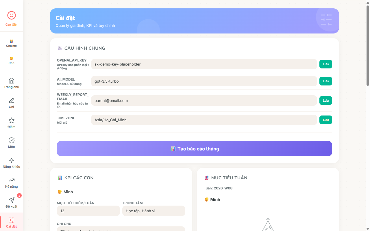 Cài đặt — Chế độ Cha mẹ